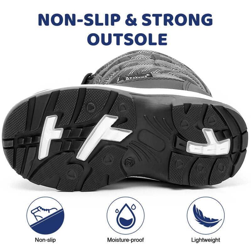 Apakowa New Kids Boys Cold Weather Snow Boots (Toddler/Little Kid) (Color : Grey/black, Size : 12 M US Little Kid) - Image 5